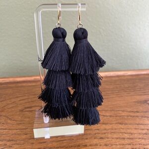 Black Tiered Tassel Drop Earrings